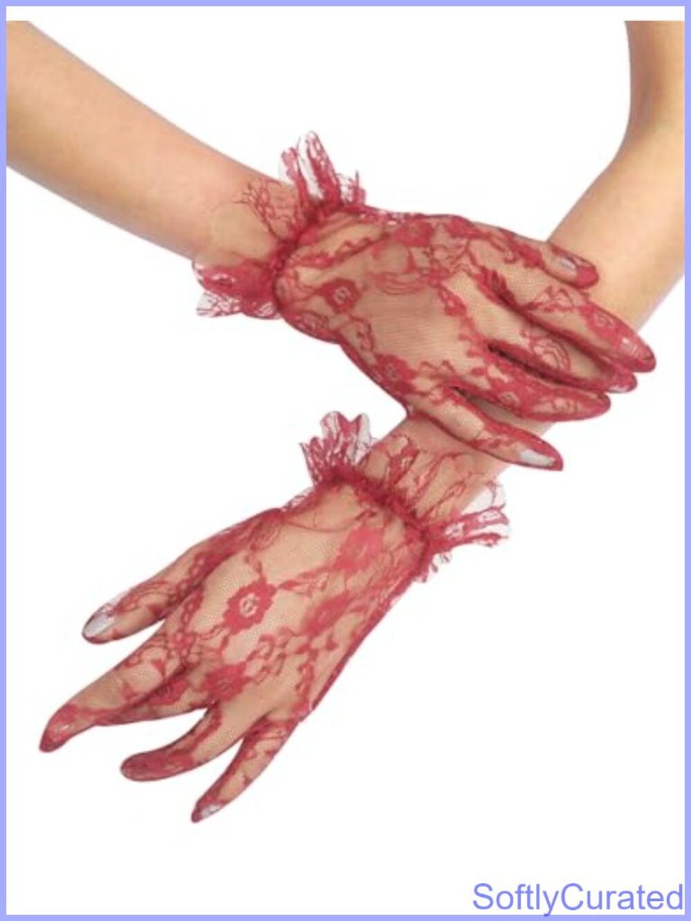 Women's Vintage 1920s Short Lace Bridal Gloves Sheer Floral Nylon Spandex One